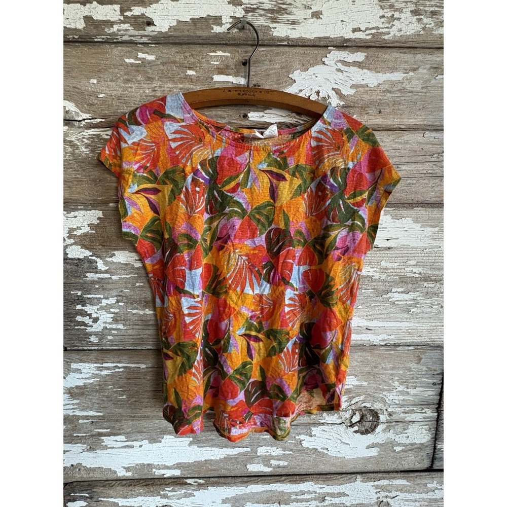 C&C California Linen Top XL Tropical Floral Print Bright Lightweight Summer